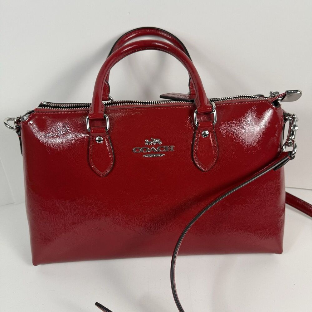 NWT Coach Georgia Satchel Bag Silver/Red CV942 NWT - Picture 2 of 16